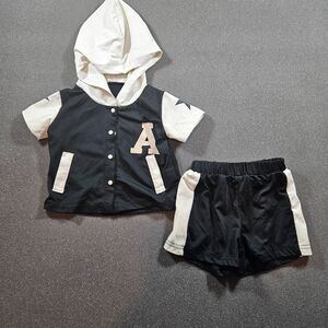 Toddler Varsity Hoodie Short Set 6-9M Black White Athletic Outfit